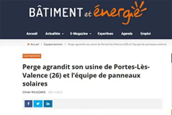 Novembre 2022 : extension usine PERGE (Bâtiment & Énergie)