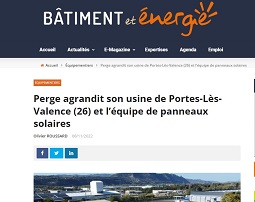 Novembre 2022 : extension de l'usine PERGE (Bâtiment & Énergie)